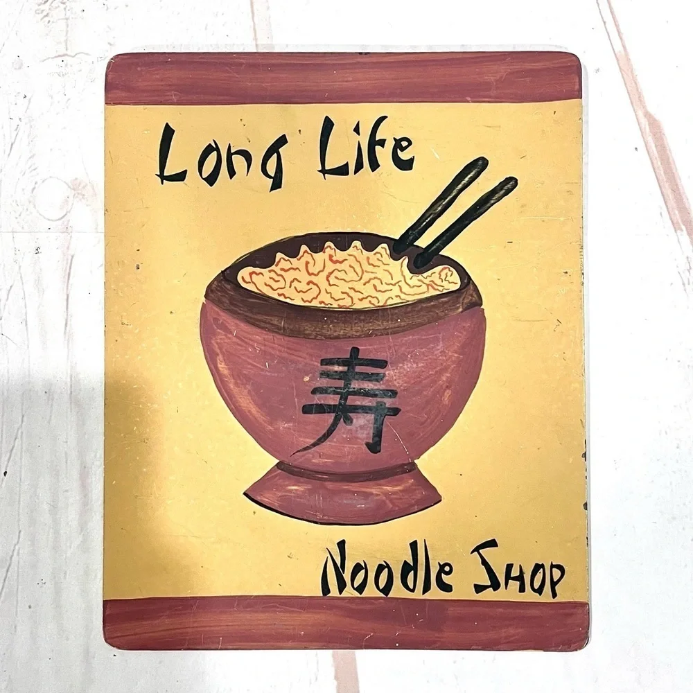 Long Life Noodle Shop Retro Asian Chinese Metal Hand Painted Wall Art Sign